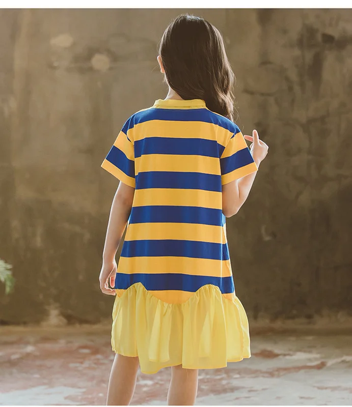 Jargazol Kids Dresses for Girls Vestidos Teenagers Children Clothes Chiffon Splicing Shirt-dress Korean Girl Princess Dress | Детская