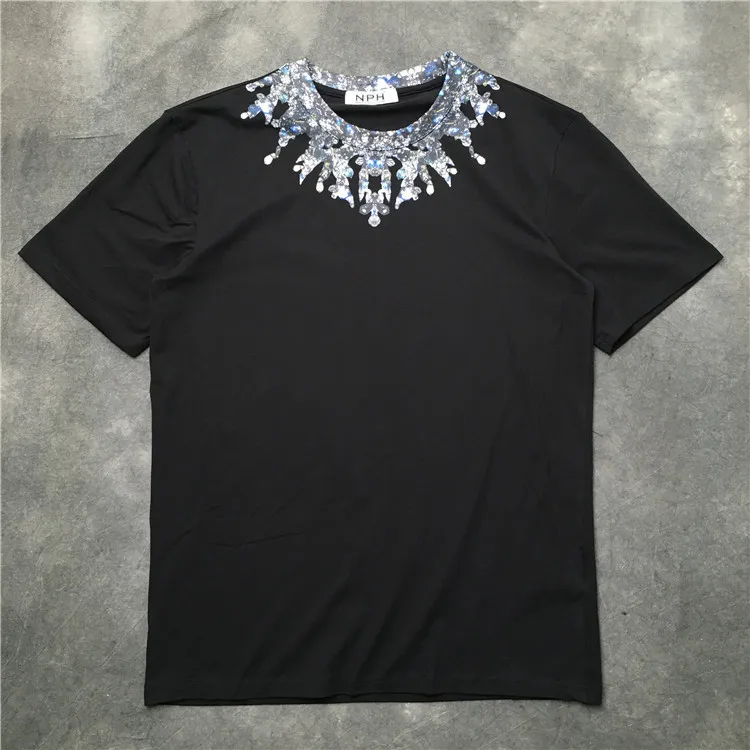 

New High 2019 Punk Men Fashion T Shirts Vintage neckline Diamond T-Shirt Hip Hop Skateboard Street Cotton T-Shirts Tee Top #G44