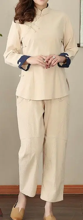 Женский костюм кунг фу хлопковые и льняные костюмы Тан для медитации дзен одежда