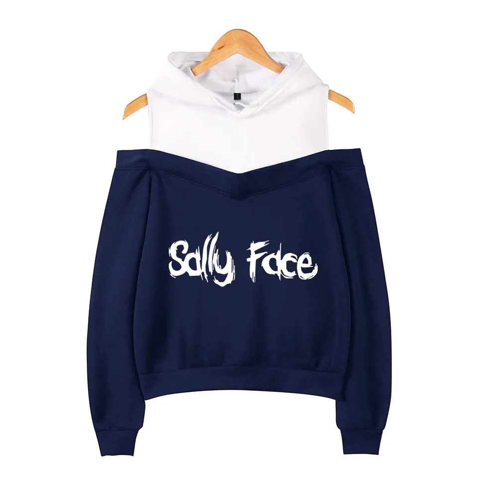 navy blue sally top Толстовки Sally Face, толстовки для девушек и женщин с рукавами и открытыми плечами, эксклюзивные толстовки Sally Face, костюмы для косплея размера плюс XXL - Цвет: navy blue sally top