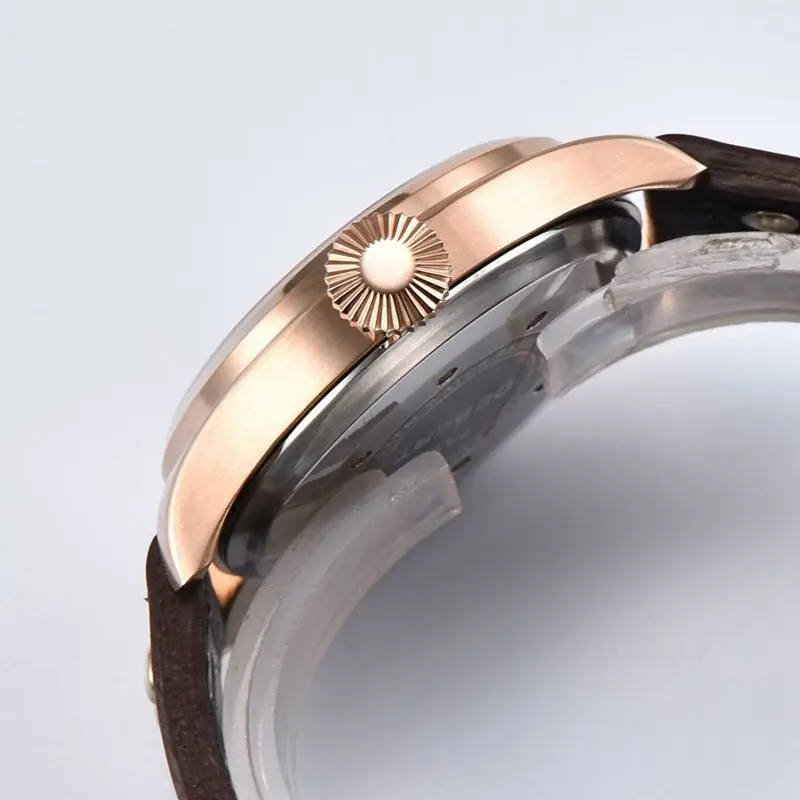 Мужские автоматические часы Debert 42 мм с кофейным циферблатом чехол из розового