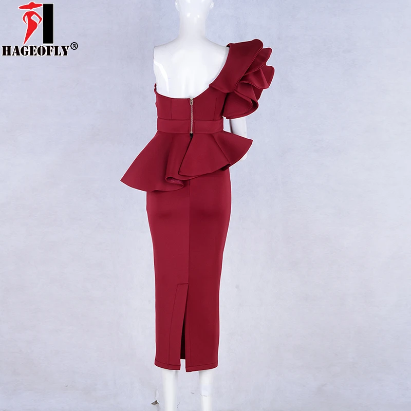 HAGEOFLY 2018 Женский облегающий комплект на одно плечо розовый с оборками рукав Vestido