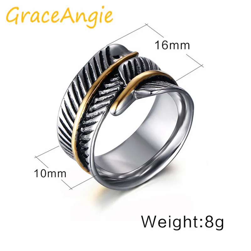 Кольцо GraceAngie из титановой стали в форме пера и растения мужское украшение стиле