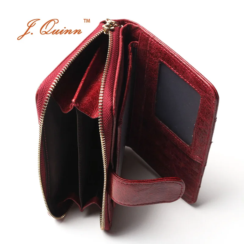 Женский кошелек с молнией J.Quinn Европейский из красной бычьей кожи мягкий