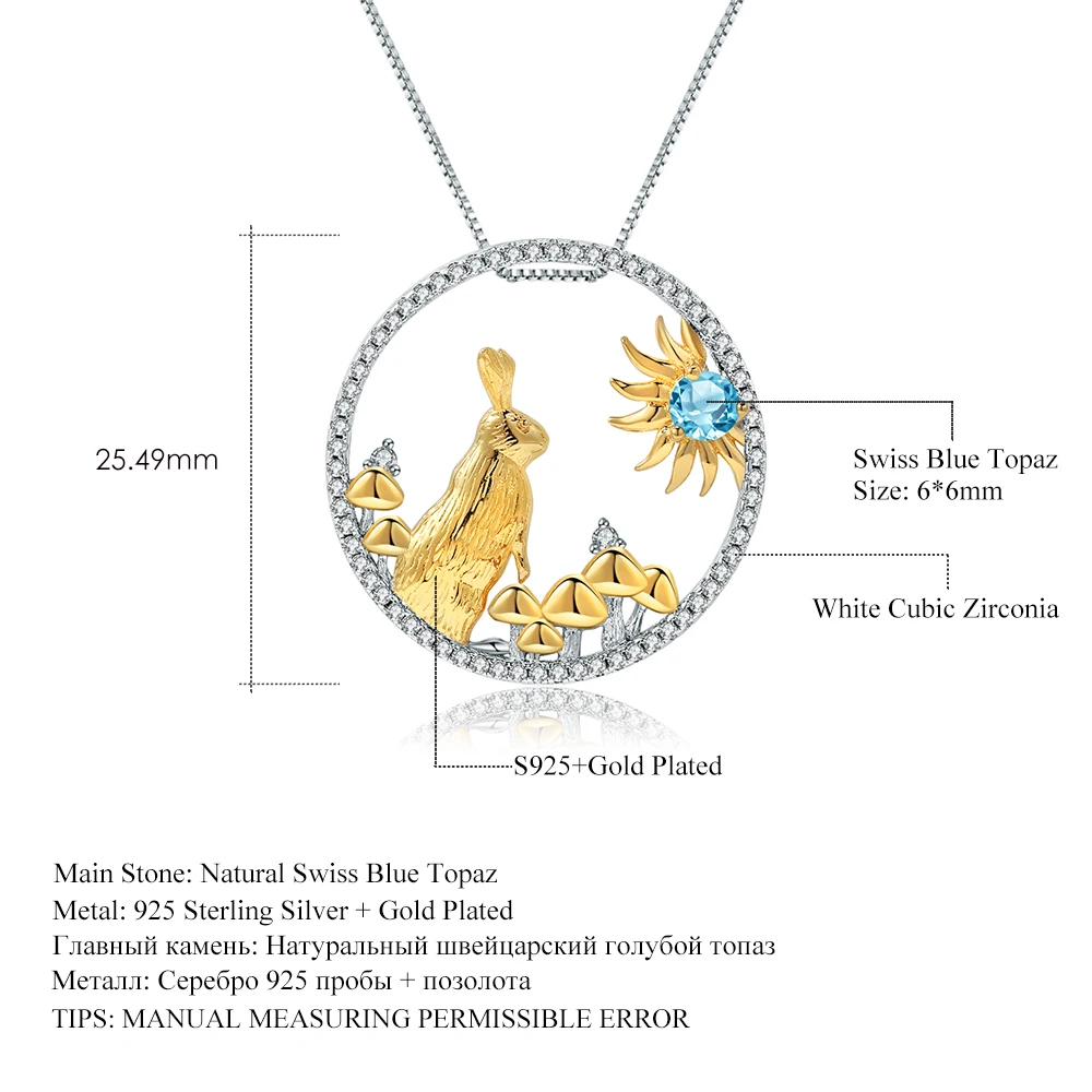 Женское ожерелье из серебра 925 пробы с натуральным голубым топазом - купить по