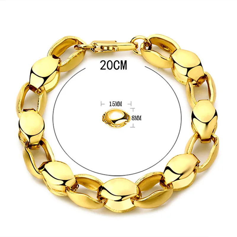 YIXI Trendy Men Curb Cuban Link Chain Necklace Bracelet Boys Mens Fashion Gold Color Copper Ethiopian Mexico Male Jewelry Set | Украшения и