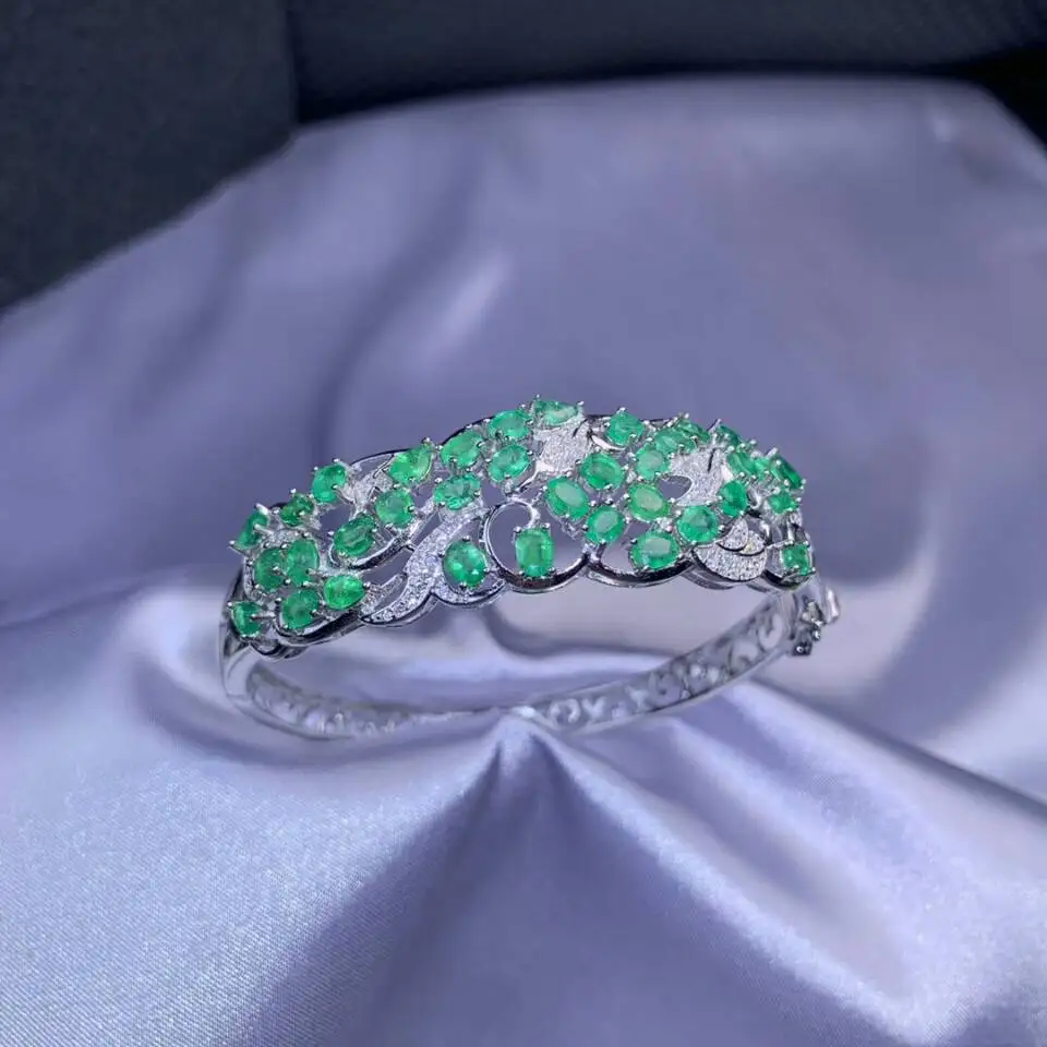 MeiBaPJ Luxurious Real Natural Emerald Gemstone Bracelet 925 Sterling Silver Green Stone Bangle for Women Fine Wedding Jewelry | Украшения