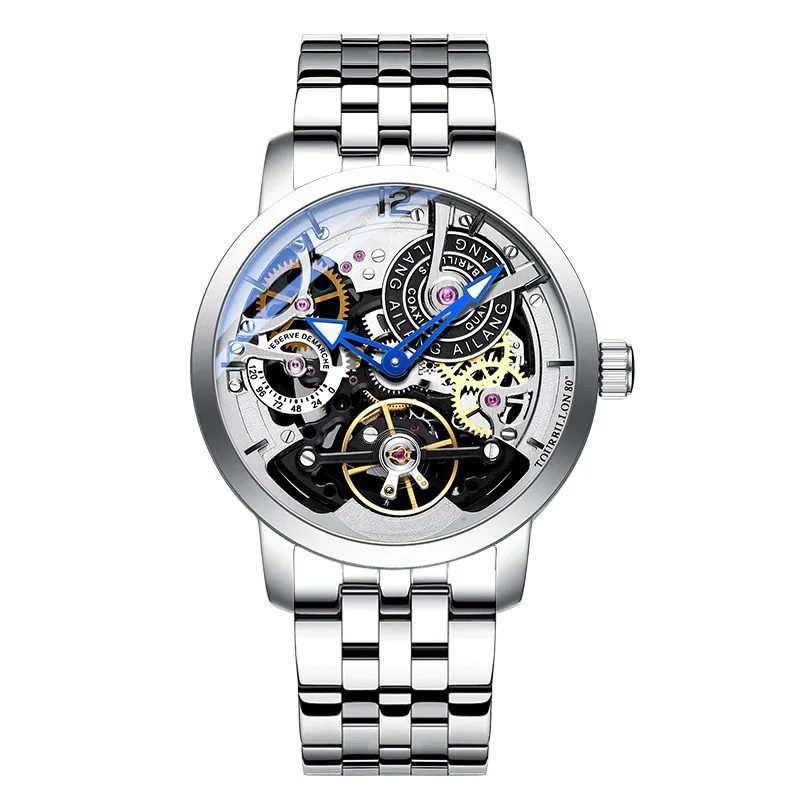 8 AILANG дизайн часы Автоматические турбийон наручные часы для мужчин montre homme механические кожаные пилот дайвер Скелет - Цвет: 8