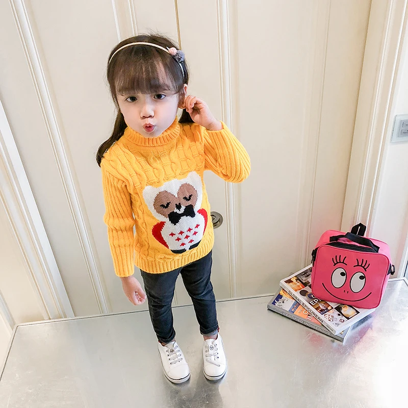 Детей 2018 осенний свитер для девочек с рисунком Совы шею Свитера мальчиков