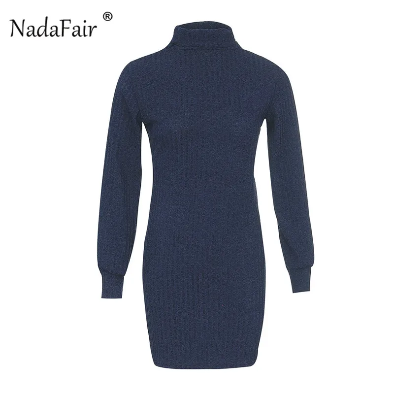 Зимнее женское платье Nadafair, водолазка, длинный рукав, трикотажное, облегающее платье, однотонное, сексуальное, мини, осеннее платье, женское, белое, черное платье