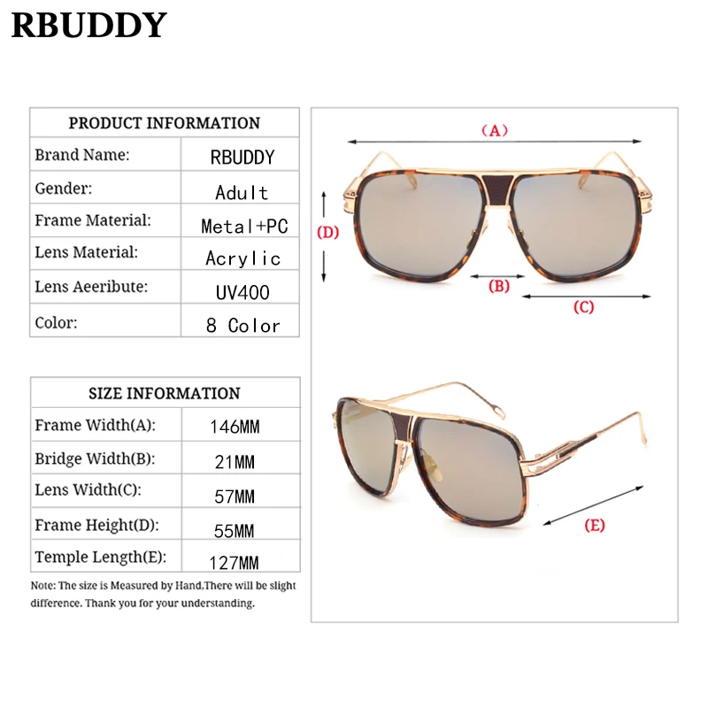 RBUDDY металлические негабаритные солнцезащитные очки женские брендовые
