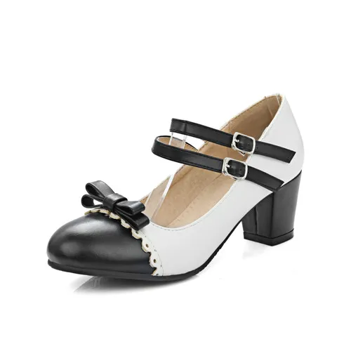 1 black Oratee/Большие размеры 33-43; женские туфли-лодочки; милая обувь с бантом; винтажные вечерние туфли на высоком массивном каблуке; женская обувь для свадебного торжества - Цвет: 1 black