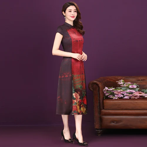 Женское шелковое платье в стиле ретро элегантное улучшенное Ципао с коротким