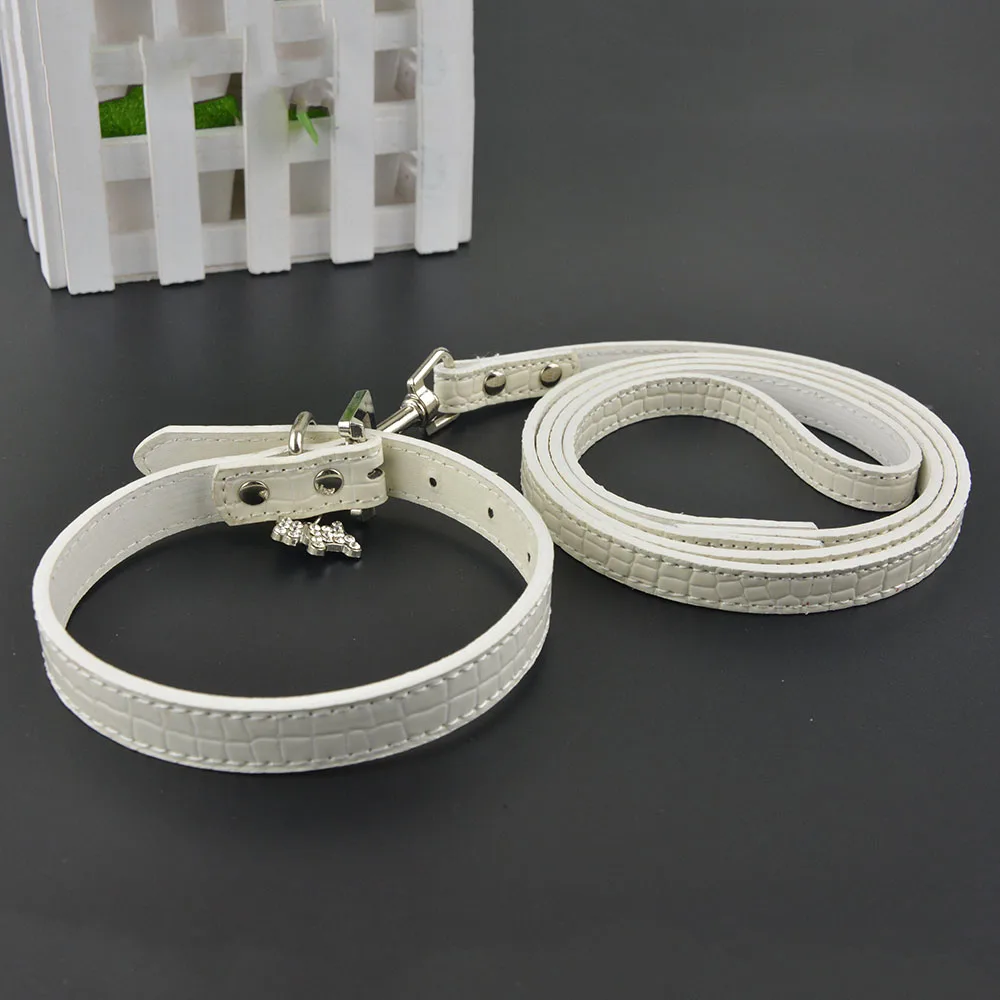 Высокое качество крокодила кожа Pet Ошейники искусственная кожа Собака Кошка Воротник поводок с горный хрусталь кулон