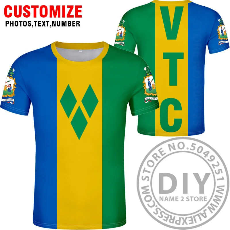 SAINT VINCENT AND THE GRENADINES t shirt diy free custom made name number vct T-Shirt nation flag vc country print photo clothes | Мужская