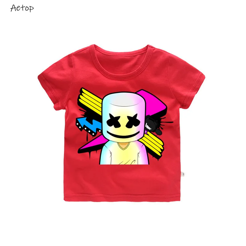 red 6 Летняя футболка для мальчиков с героями мультфильмов «Marshmello DJ Music», футболки для девочек, топы, одежда, детская одежда, хлопковый костюм для малышей - Цвет: red 6