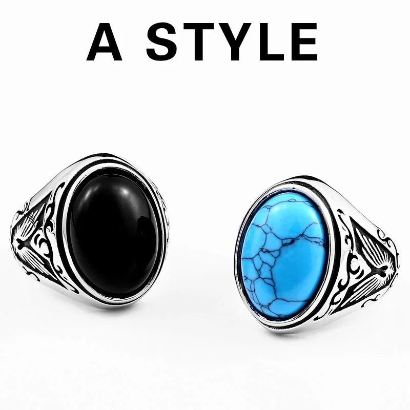 Beier 316L Stainless Steel Natural Oval Opal Green Stone Ring Vintage Nobel Palace Product For Woman Man LR633