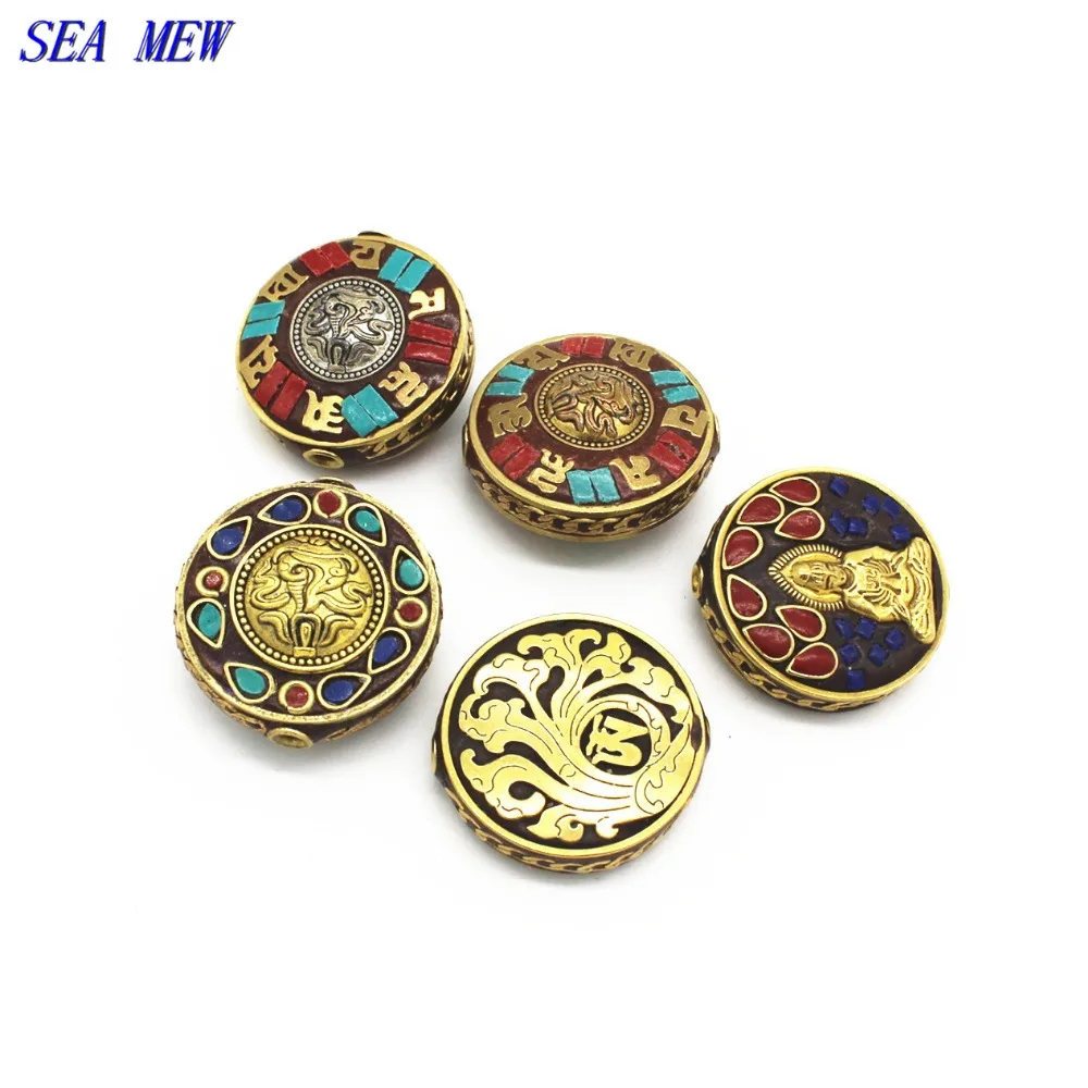SEA MEW 5 шт 29 мм медные бусины винтажные Непальские бусины плоские бусины 2,1 мм бусины для изготовления ювелирных изделий