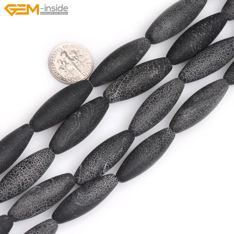 Gem-inside Natural Stone Beads Matte Frosted Olive Rice Black Agates For Jewelry Making 15inch DIY | Украшения и аксессуары