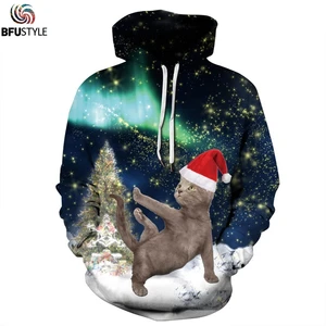 BFUSTYLE Galaxy Space, Рождественские толстовки для мужчин с забавным принтом кота, Harajuku, толстовки для мужчин с капюшоном, Повседневная Уличная одежда, Sudadera Hombre