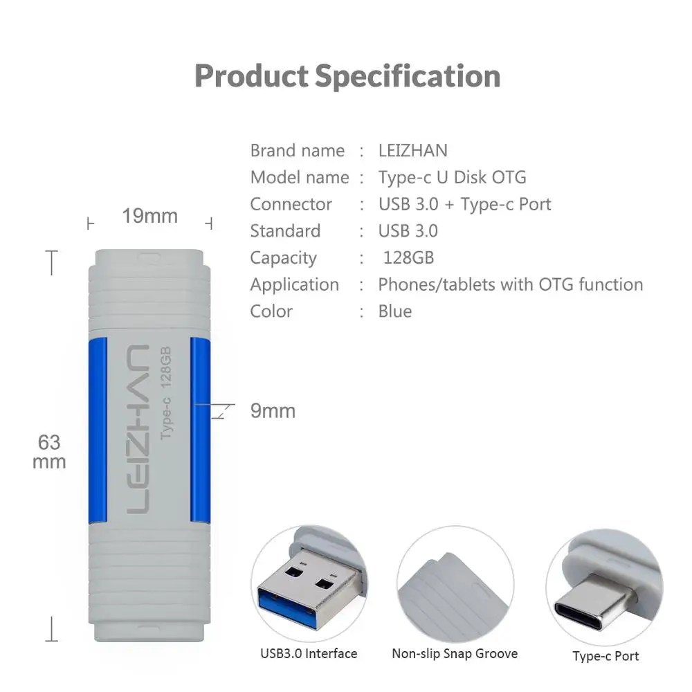 Флэш-накопитель LEIZHAN OTG USB Type-c 256 ГБ 128 64 32 16 C фото-накопитель для Huawei P20 Samsung S10
