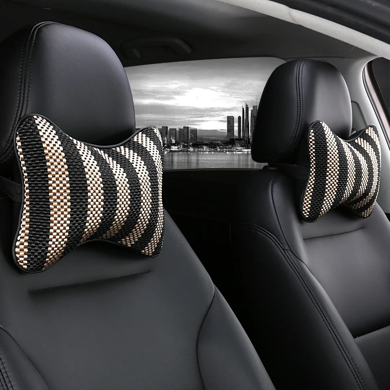 

KKYSYELVA Space Memory Foam Car Neck Pillow Head restraint in the car Headrest pillow automobile Auto neck pillow leather