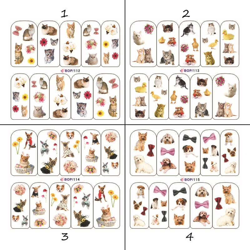 3 листа милый мультфильм наклейки Лак для ногтей Вода печати водяной знак воды