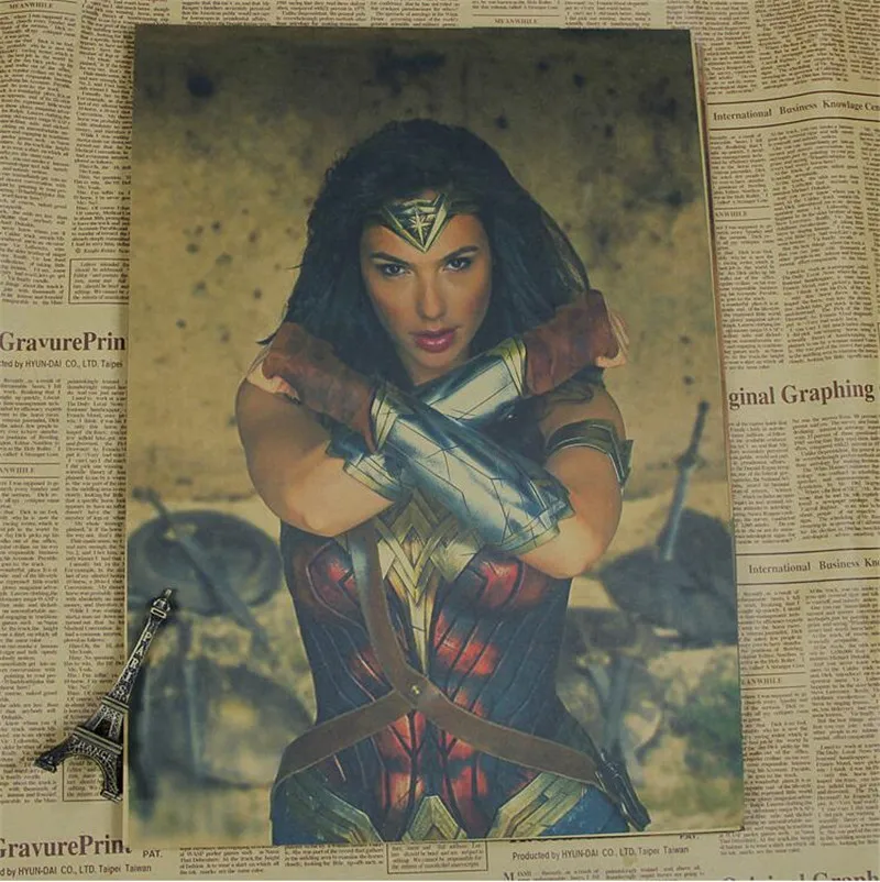 Винтажный чудо-Женский супергерой ретро-постер к фильму крафт-бумага бар
