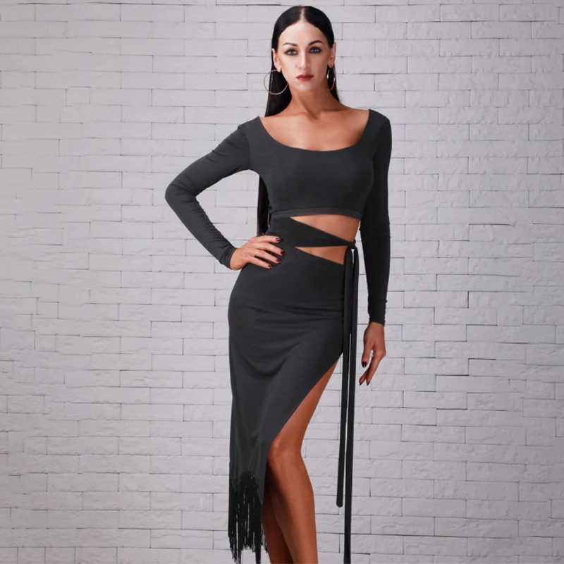 

Модное платье для латинских танцев, Сексуальная бахрома, танго, сальса, ча, ча, Самба, Румба, Одежда для танцев для женщин, тонкая одежда для б...