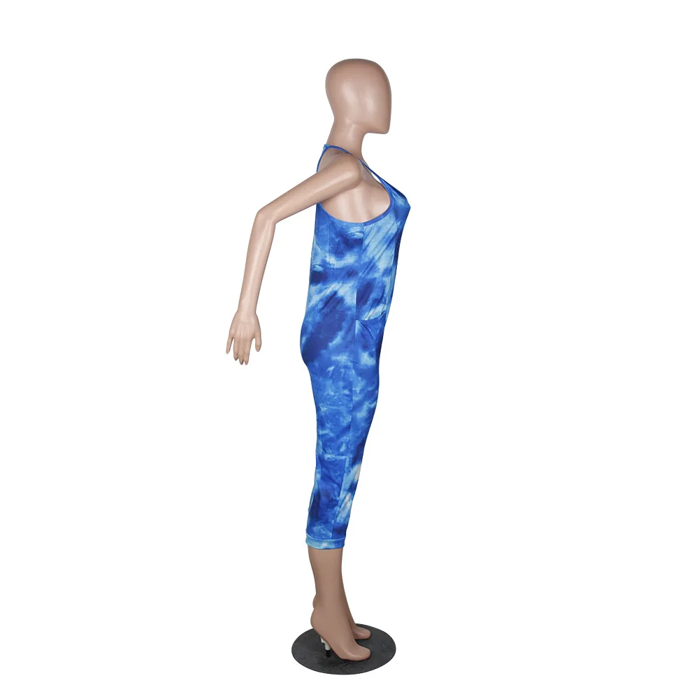 HAOYUAN сексуальный комбинезон с принтом Tie Dye, облегающий Летний комбинезон, цельный комбинезон на бретельках размера плюс, женский комбинезон