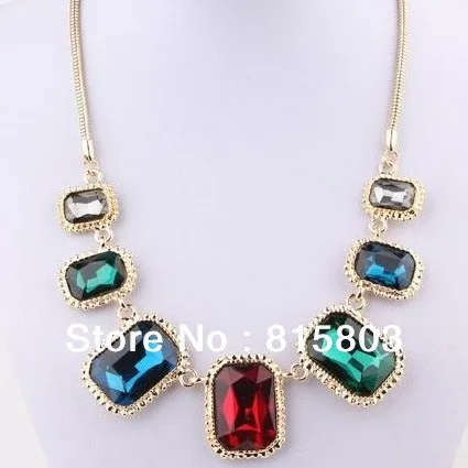 

Trendy Jewelry Colorful Big Stones Gold Link Chain Chunky Choker Necklace