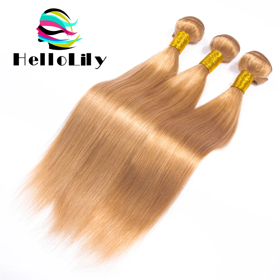 Индийский Девы Волосы Прямые Человеческие Соткать 3 Пучки Блондинка Меда #27 Прямо