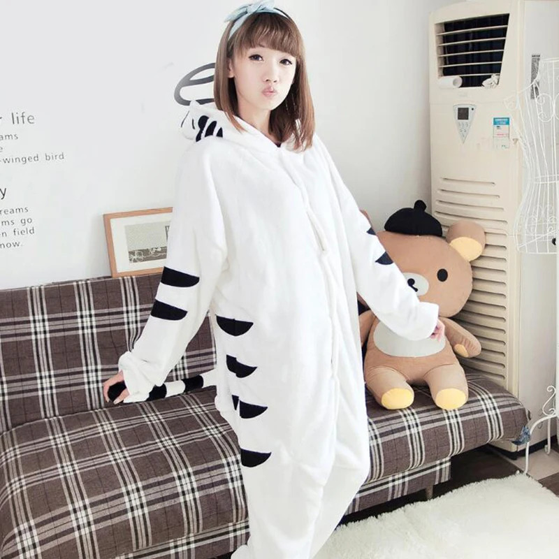 Adult Anime Kigurumi Onesies White Costume For Women Animal Zebra Bat Wolf Stitch Onepieces Sleepwear Home Cloths Girl