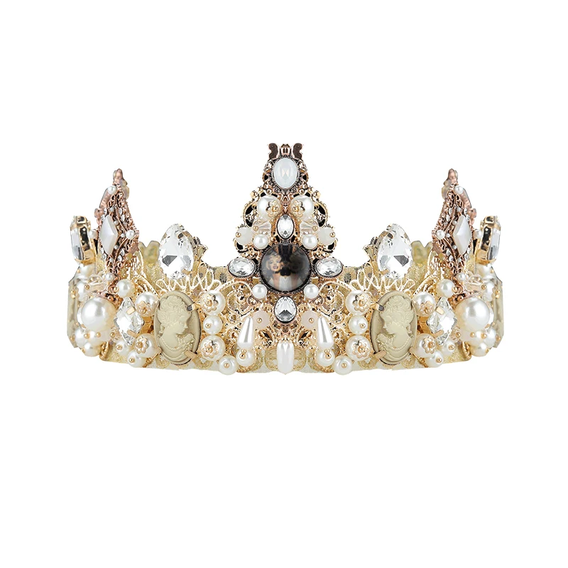 Винтаж барокко Queen Диадемы Корона со стразами Имитация Перл Ретро Свадебные