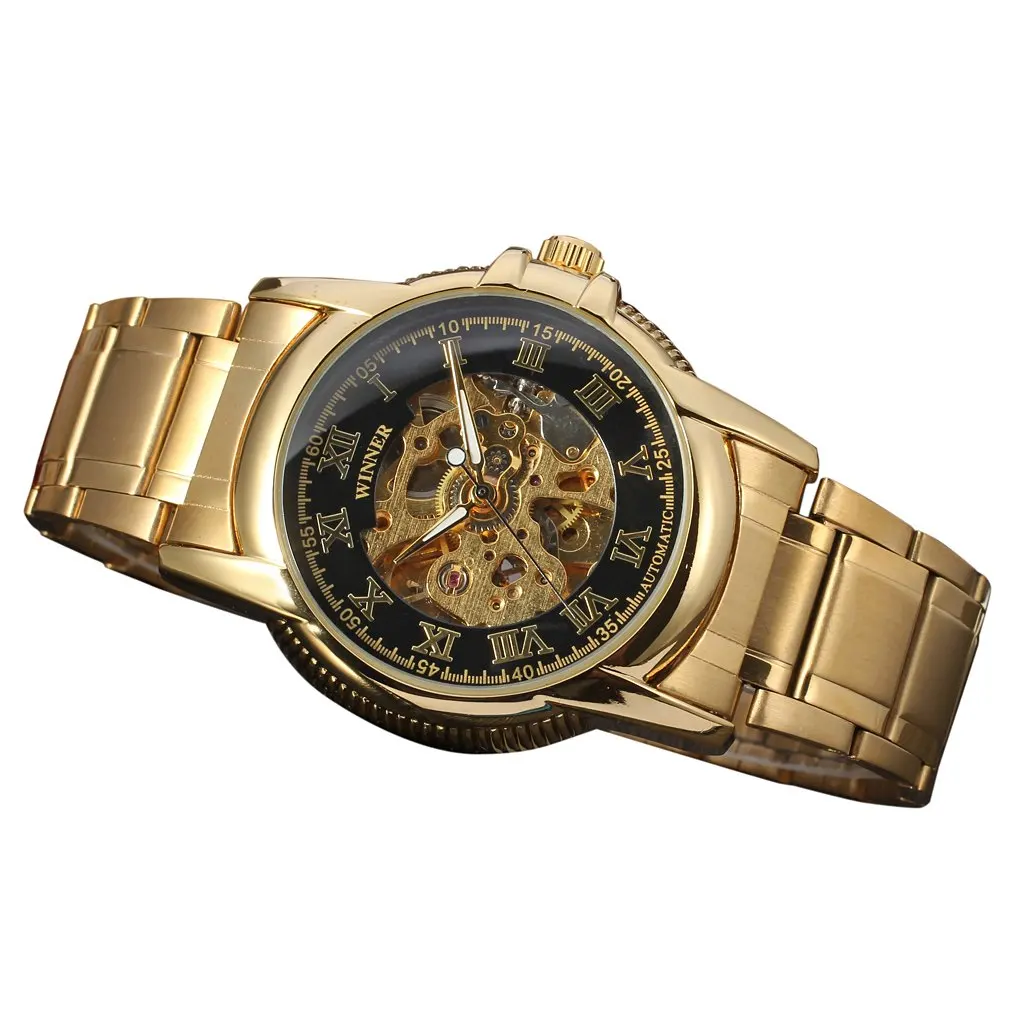 WINNER новые модные часы мужские роскошные брендовые золотые ободки автоматические