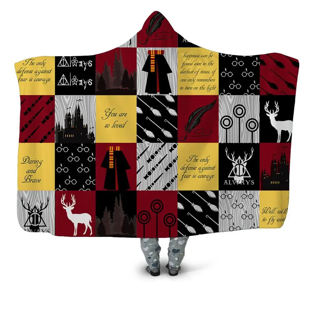 HBKH1314 Hufflepuff, 3D принт, плюшевое, для дома, офиса, текстиль, с капюшоном, одеяло для взрослых и детей, моющееся, теплое, Флисовое одеяло для кровати - Цвет: HBKH1314