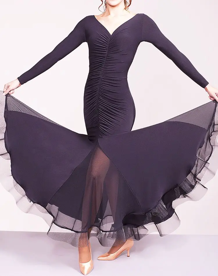 Новые Сексуальные Платья для бальных танцев с длинным рукавом и v-образным