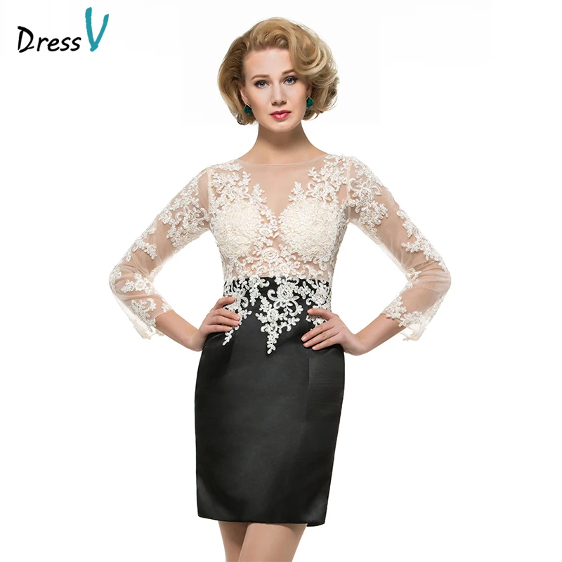 Dressv платье с глубоким вырезом и рукавами 3/4 свадебное кружевами короткое на