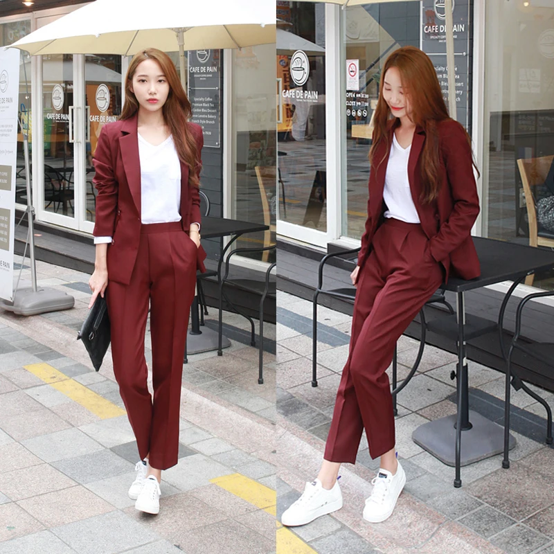 

Women's suit female 2020 new wild fashion OL temperament fashion elegant double-breasted casual jacket + nine pants two-piece