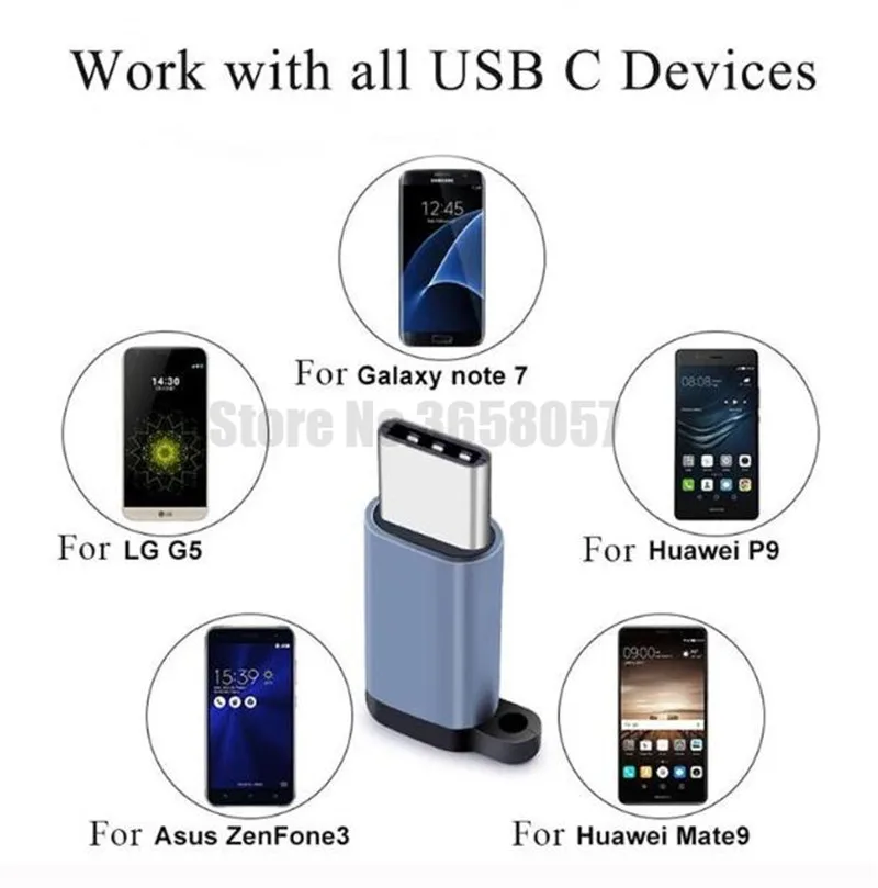 500 шт. USB C к Micro адаптеру 3 упаковки анти-потерянный Брелок Тип конвертировать для