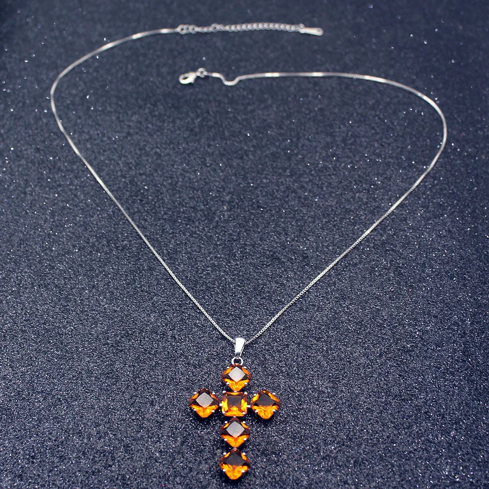 Hermosa светящийся Святой Крест HoneyTopaz серебряный цвет для женщин Подвеска цепочка