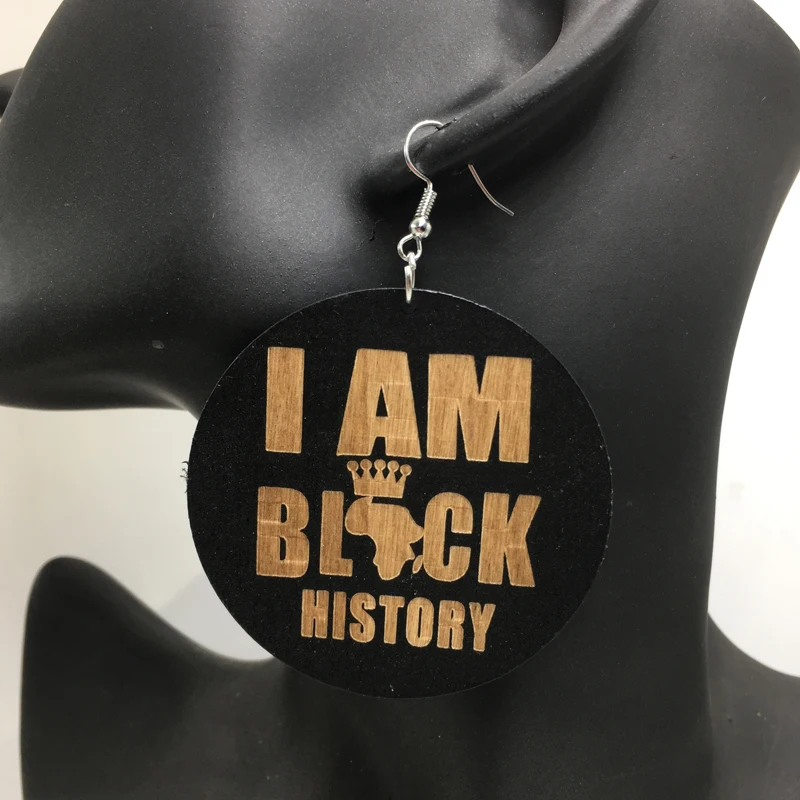 Деревянные серьги I am Black история 6 см| |