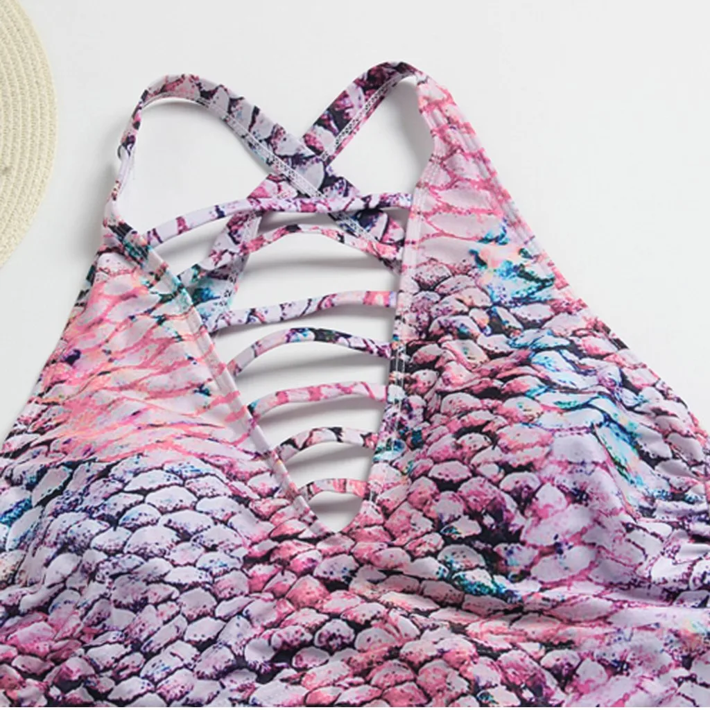 Женский купальник с принтом рыбьей чешуи высокой талией женский большого