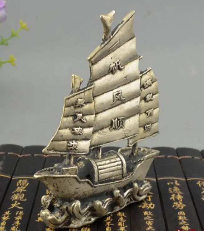 Китайский Фэншуй Серебряная скульптура Dragon Boat yi fan feng shun корабль статуя удачи|statue