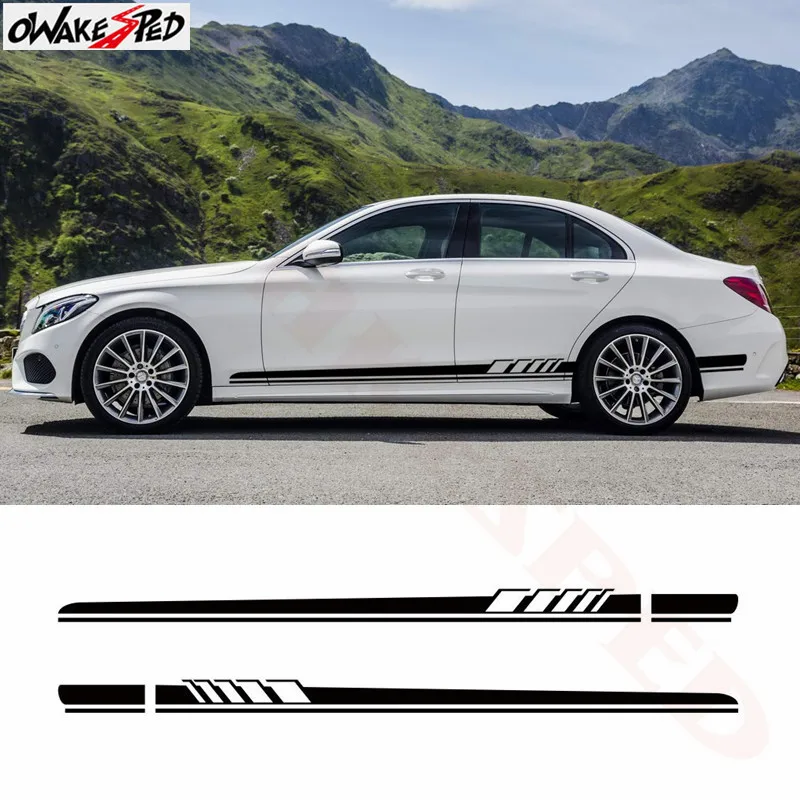 Наклейка на юбку с боковой полосой для стайлинга автомобиля Mercedes Benz C Class W205 C63 C180