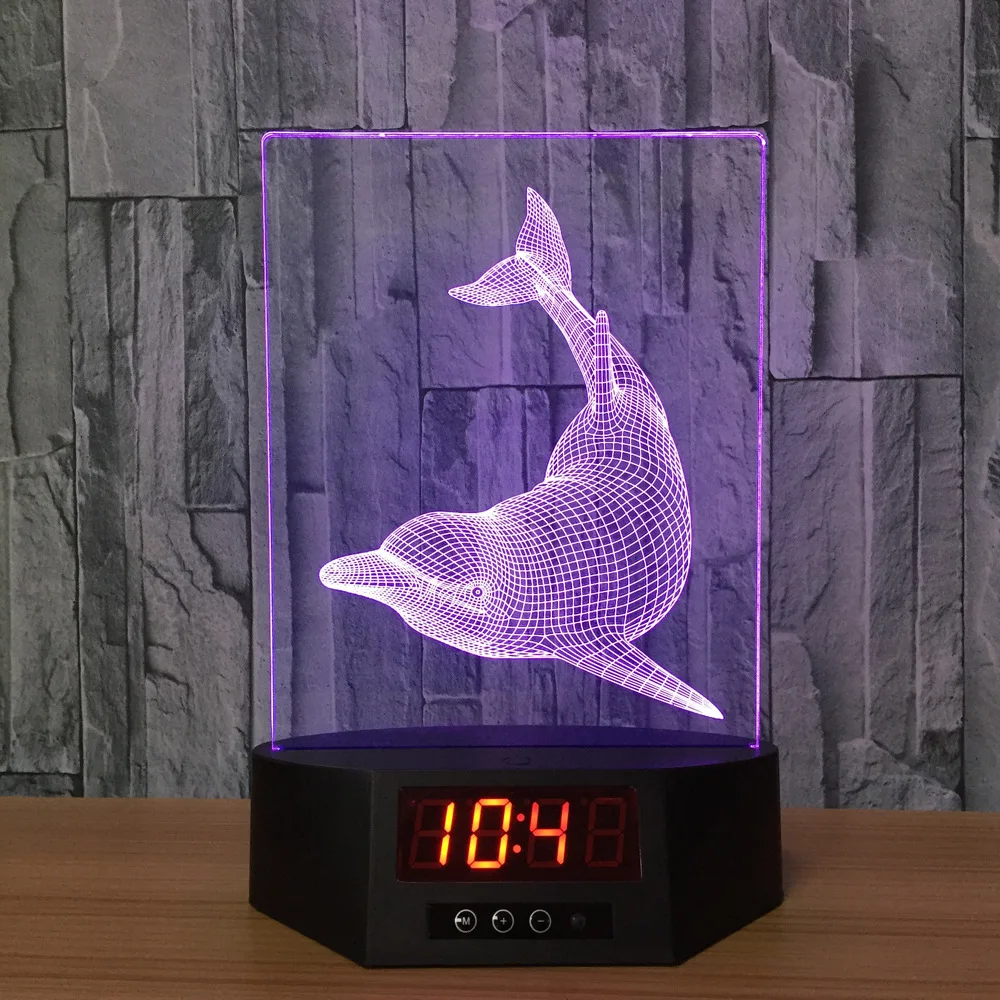 Леопардовый краб олень сова 3d иллюзия календарь часы лампа 7 цветов изменение GRB