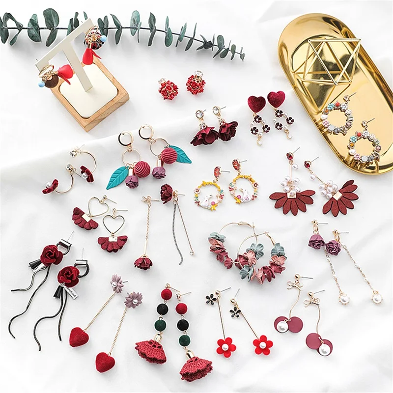 MINGQI креативные длинные серьги с красными цветочными лепестками корейские