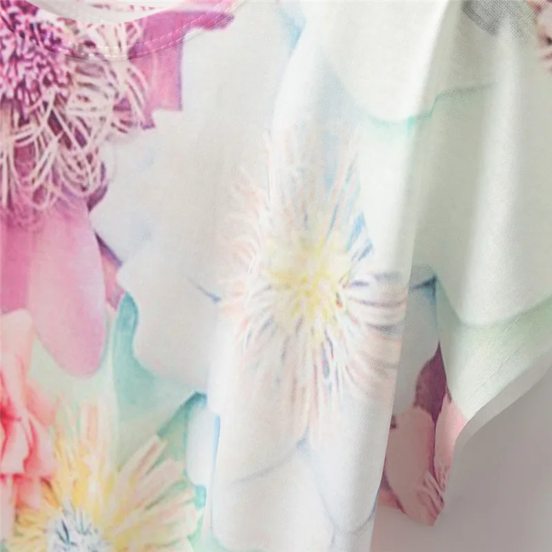 Женская футболка с короткими рукавами однотонная свободная цветочным принтом и