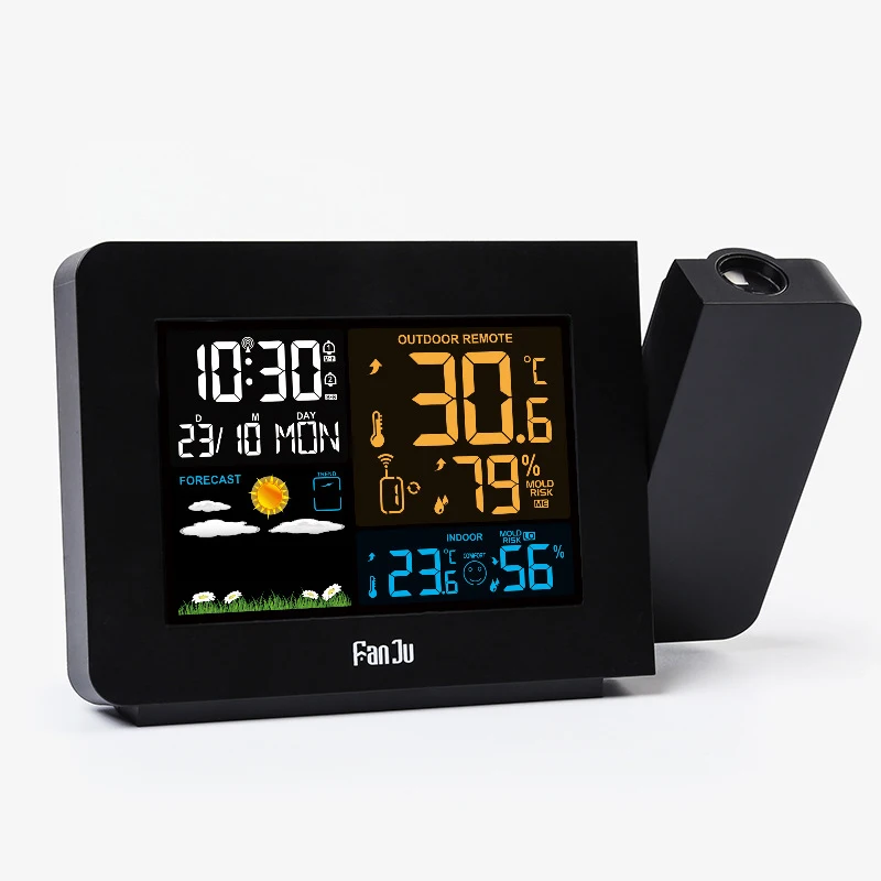 Wireless Weather Station Color Thermometer Forecaster Always On 12/24 Hours Projection Clock Humidity Meter With Remote Sensor | Дом и сад