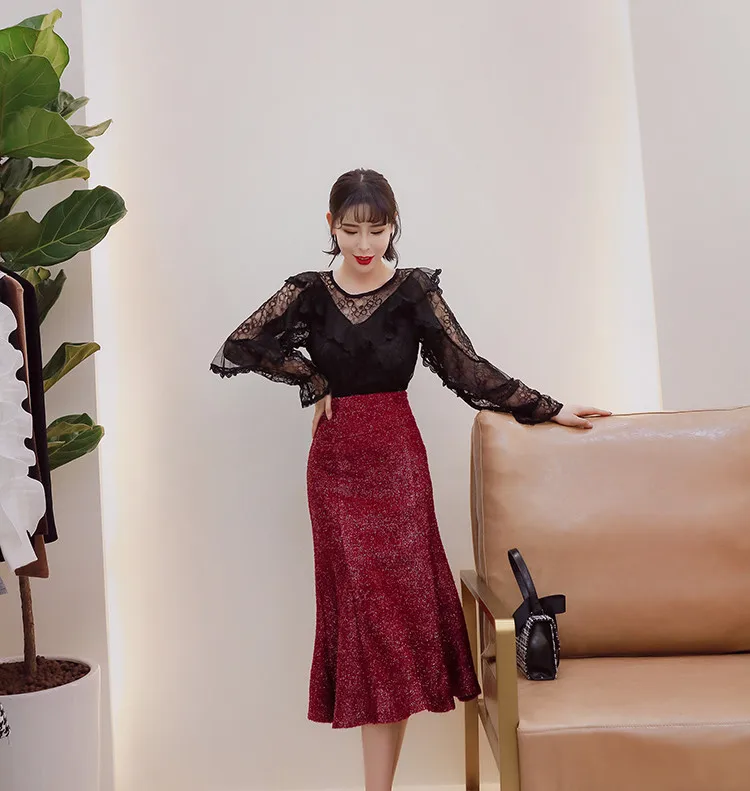 Юбка-годе Женская средней длины пикантная длинная юбка с завышенной талией